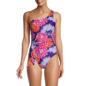 Jones New York Tie Waist One Shoulder One-Piece Floral Swimsuit